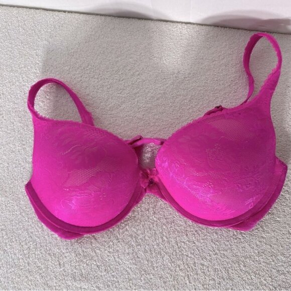 Victorias Secret Hot Pink Lace Body By Victoria Push Up Bra 36D - Picture 2 of 12